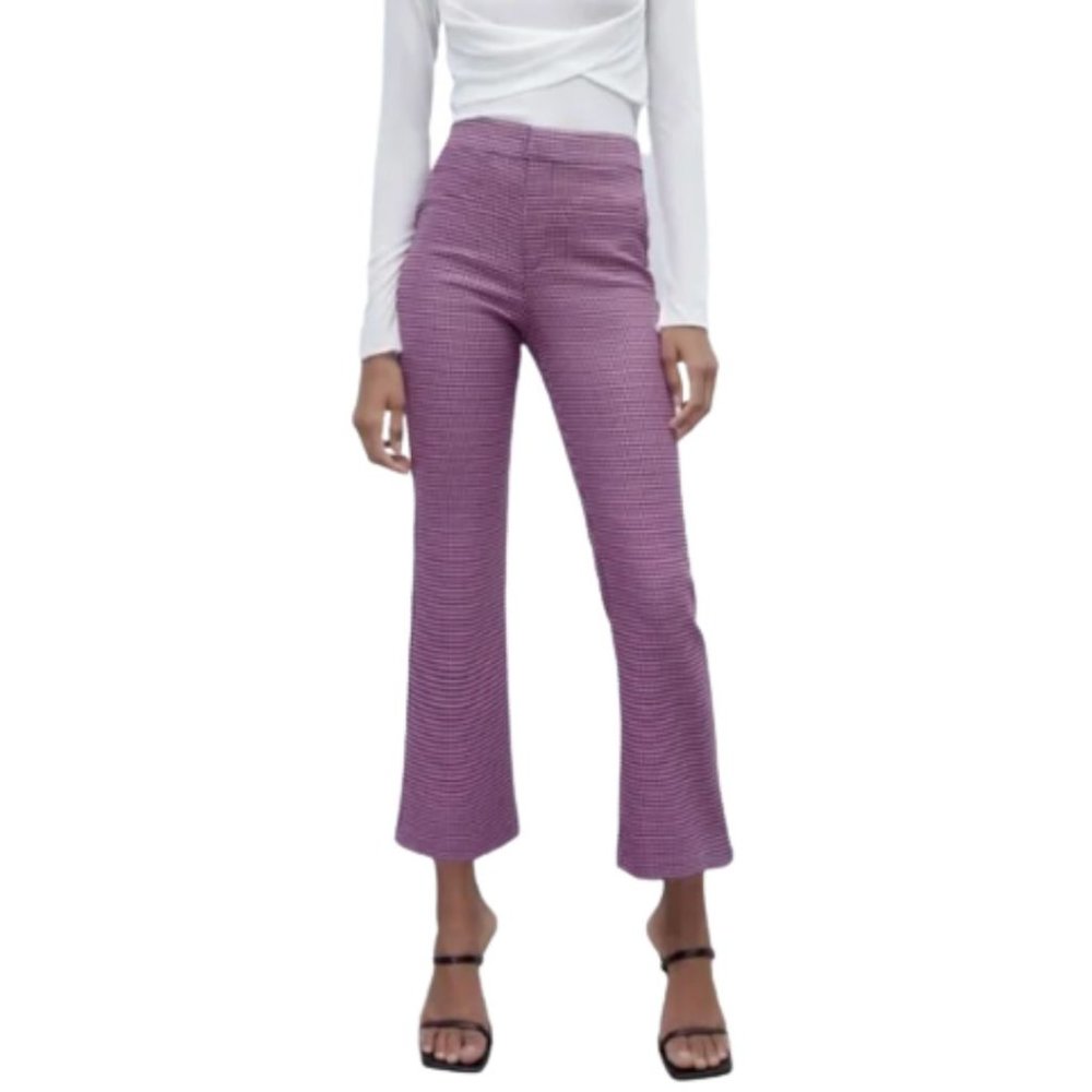 Zara Pink and Black Houndstooth Pants | XS